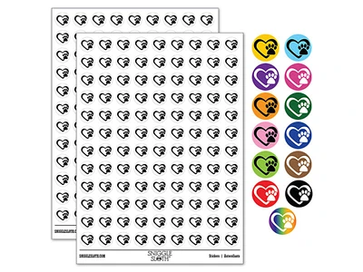 Heart with Paw Print 0.50" Round Sticker Pack