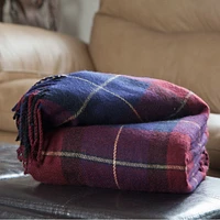 Lavish Home   Cashmere-Like Blanket Throw - Blue/Red Plaid