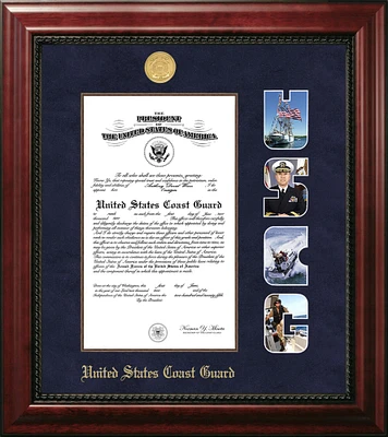 Patriot Frames Coast Guard 10x14 Certificate Executive Frame with Gold Medallion with Mahogany Filet