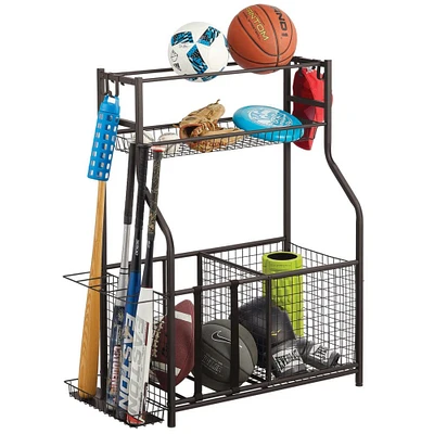 mDesign Metal Heavy Duty Garage Sports Storage Rack with Top Shelf