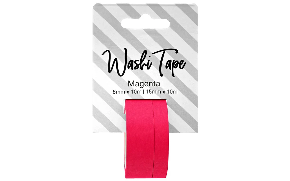 Washi Tape 8 & 15mm x 10m Solid Magenta