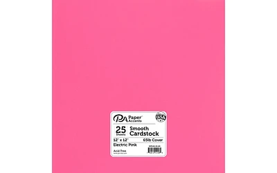 PA Paper Accents Smooth Cardstock 12" x 12" Electric Pink, 65lb colored cardstock paper for card making, scrapbooking, printing, quilling and crafts, 25 piece pack