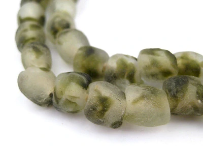 TheBeadChest Green Camouflauge Recycled Glass Beads 11mm Ghana African Sea Glass Round Large Hole 24 Inch Strand Handmade Fair Trade