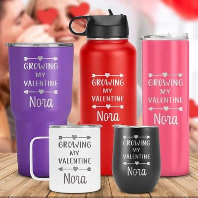 Growing My Valentine Engraved Tumbler Valentines day Gift for new mom, Pregnancy Announcement, personalized gifts