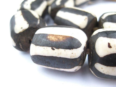 Batik Bone Beads - Full Strand of Fair Trade African Beads - The Bead Chest (Barrel, Zebra Design)