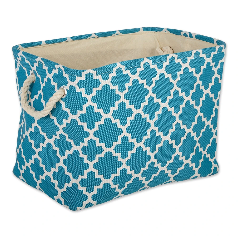 Contemporary Home Living Small Rectangular Lattice Storage Bin - 14" - Blue