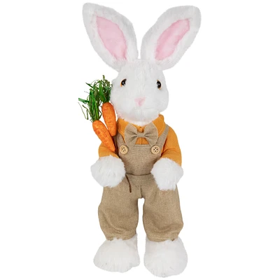 Northlight Plush Standing Boy Rabbit with Overalls Easter Figure - 15" - White and Tan