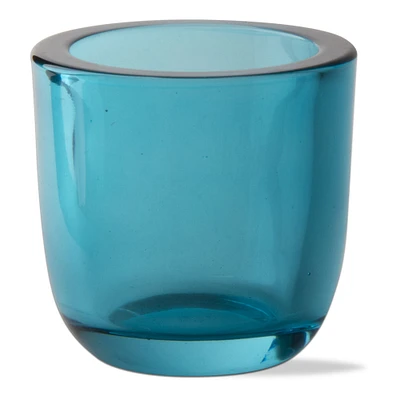 Classic Tealight Holder Aqua Blue Glass Candle Holder, 3.14L x 3.14W x 3.07H inches
