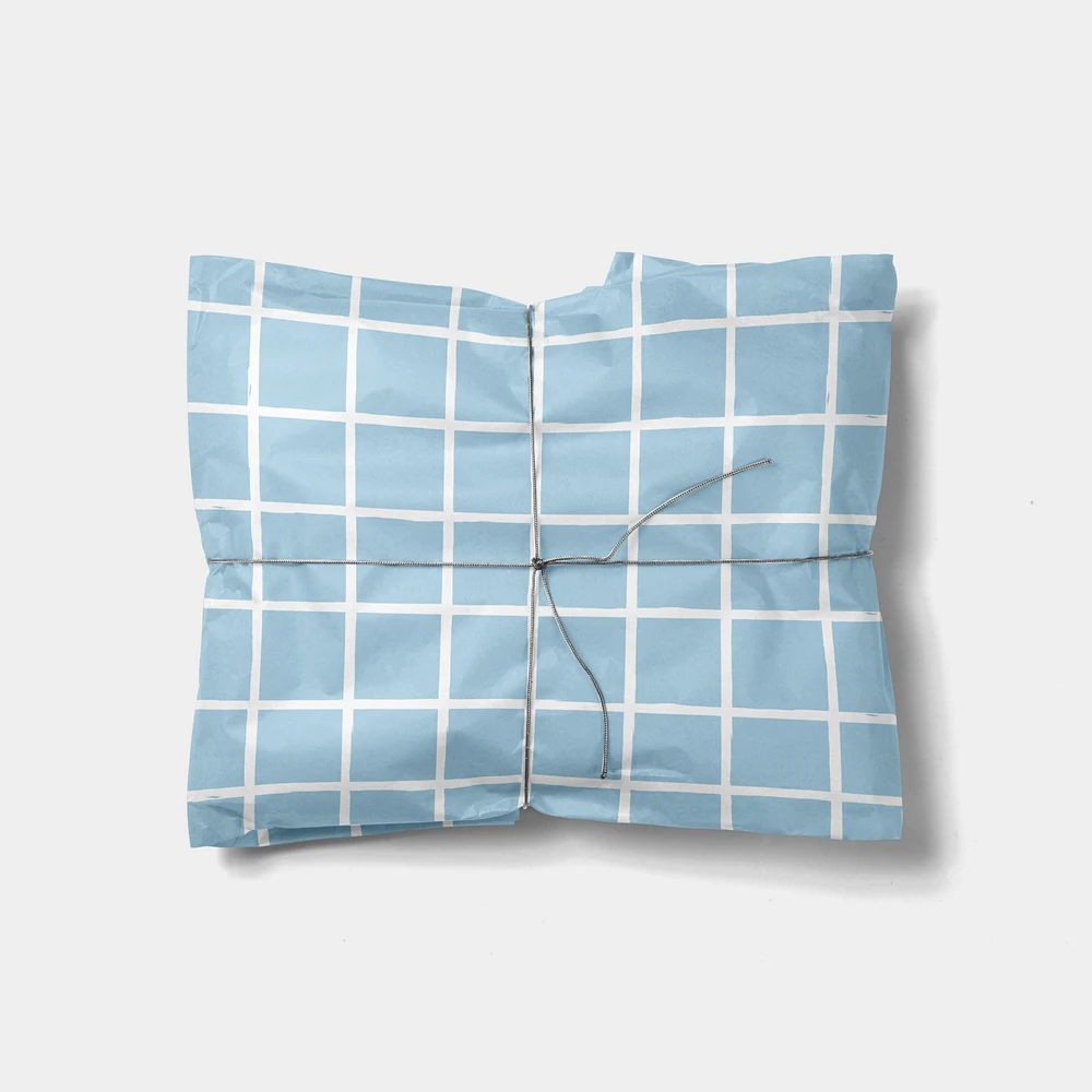 Blue Chalk Plaid Gift Wrap