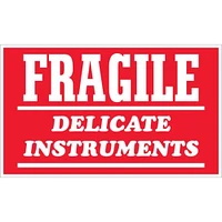 Tape Logic Labels, "Fragile - Delicate Instruments", 3" x 4", Red/White, 500/Roll