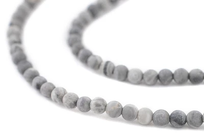 TheBeadChest Matte Grey Picasso Jasper Beads (4mm): Organic Gemstone Round Spherical Energy Stone Healing Power Crystal for Jewelry Bracelet Mala Necklace Making
