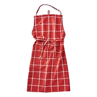Classic Check Slub Bib Apron with Large Pocket and Waist Tie Red, One Size Fits Most, Machine Wash