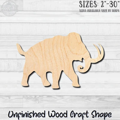 Whoolly Mammoth Unfinished Wood Shape Blank Laser Engraved Cut Out Woodcraft Craft Supply ANI-015
