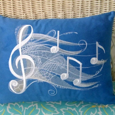 Music Pillow Cover, Embroidered Music Notes pillow
