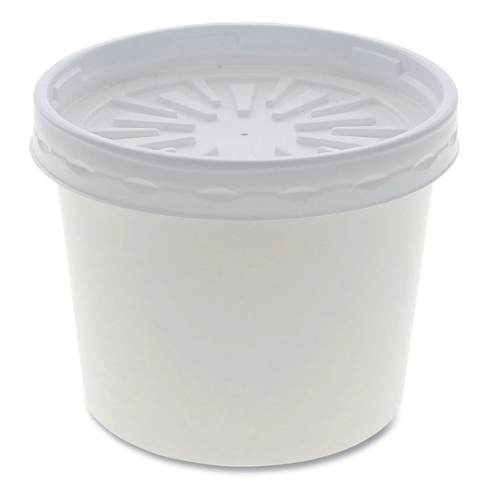 Pactiv Paper Round Food Container and Lid Combo, 12 oz, 3.75" Diameter x 3h", White, 250/Carton