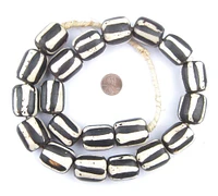 Batik Bone Beads - Full Strand of Fair Trade African Beads - The Bead Chest (Barrel, Zebra Design)