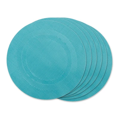 Contemporary Home Living Teal Double Framed Round Placemats - 13.75" - Blue - Set of 6