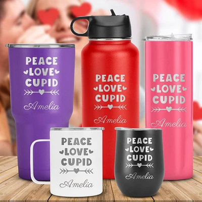 Customized Peace Love Cupid Tumbler for celebration of Love, Gift for Her, Him, Girlfriend, Family, Friends and Loved Ones, Wife, Husband