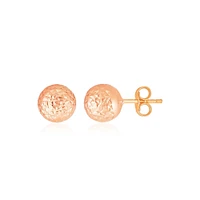 14k Rose Gold Ball Earrings with Crystal Cut Texture