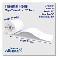 Alliance Thermal Cash Register/POS Roll, 3" x 80 ft, White, 36/Carton