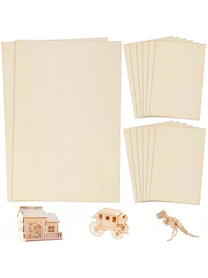 Plywood Sheets for Crafts - 14Pc Blank Unfinished Basswood Sheets | Thin Rectangle Wood Board Cutouts | 2 Sizes Included