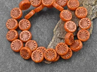 *15* 12mm Copper Washed Orange Opaline Aster Flower Coin Beads