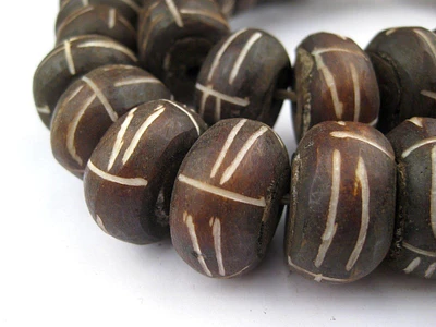 Carved Brown Bone Beads - Full Strand of Fair Trade Artisanal African Beads - The Bead Chest (Tribal)