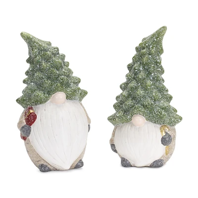 Melrose Set of 2 Gnome with Tree Hat Christmas Tabletop Figurines 7"