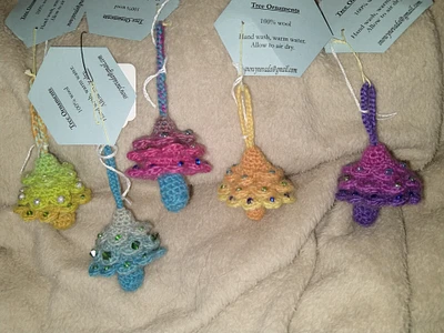 Wool Christmas Tree Ornaments, Crocheted