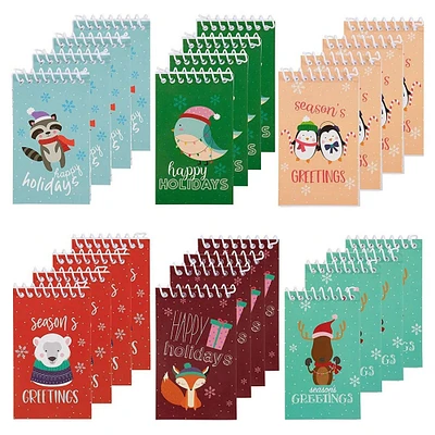 Mini Christmas Notepads, Holiday Stocking Stuffers, 6 Woodland Animal Designs (24 Pack)