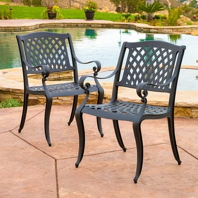 GDF Studio Marietta Outdoor Cast Aluminum Dining Chair (Set of 2)