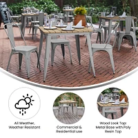 Merrick Lane Dryden Indoor/Outdoor Dining Table, 31.5" Square All Weather Poly Resin Top with Steel Base