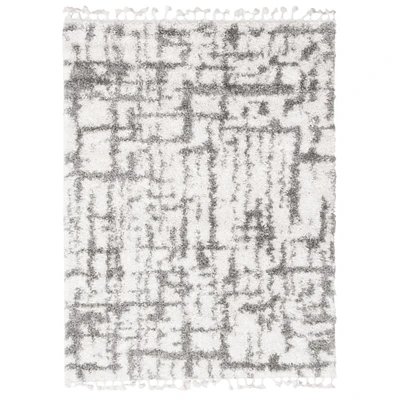 Chaudhary Living 6.5' x 9.5' White and Gray Abstract Rectangular Shag Area Throw Rug