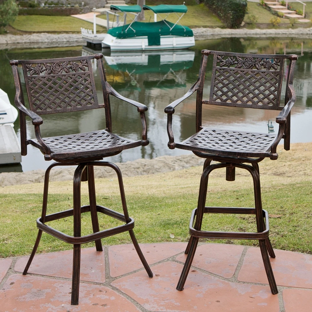 GDF Studio Sierra 30-Inch Outdoor Cast Aluminum Swivel Bar Stools (Set of 2)