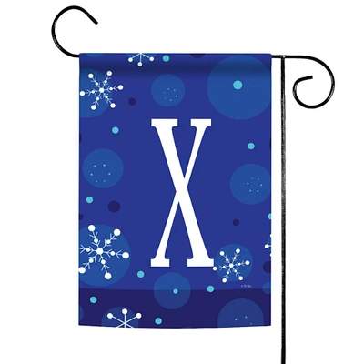 Toland Home Garden Blue and White Christmas Snowflakes Monogram X Outdoor Garden Flag 18" x 12.5"