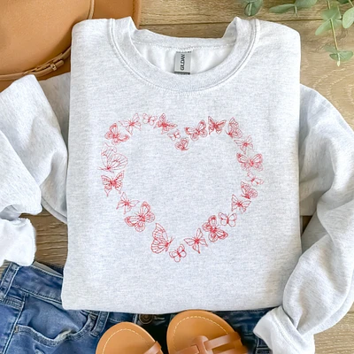 Embroidered Sweatshirt Butterfly Heart Sweater Gift Mother's Day Present Custom Crewneck Unisex Hoodie