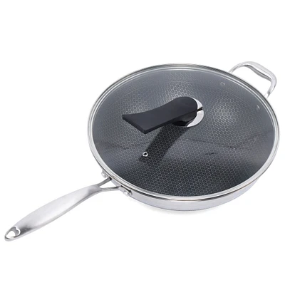 Kitcheniva Non Stick Stainless Steel Double Sided Screen Honeycomb Wok Frying Pan