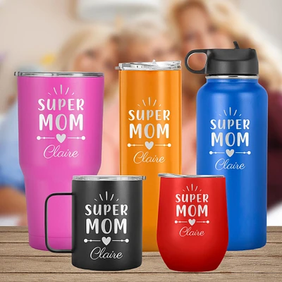 Custom Super Mom Tumbler for Mothers Day, Gift for Her, Birthday Gift for Mom from Daughter and Son.