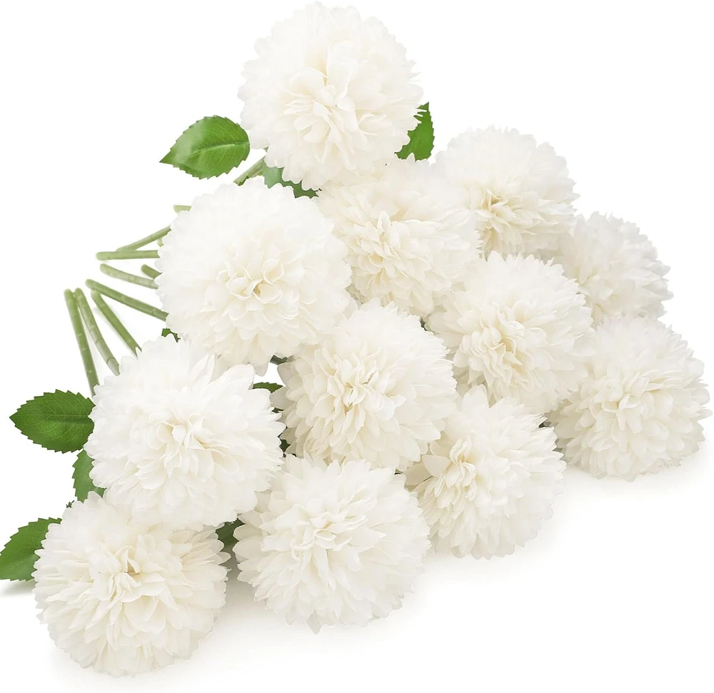 12 Pcs Silk Chrysanthemum Ball Flowers: Bridal Bouquet & Home Décor Set