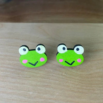 Wooden Keroppi Earrings | Cute Frog Studs | Sanrio Jewelry | Gifts for Her | Gifts for Friends | Kawaii Accessories