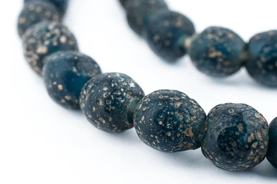 TheBeadChest Ancient-Style Java Glass Beads, Round Indonesian Handmade Fair Trade Etched Spacers for DIY Jewelry Making and Crafts (Dark Blue)