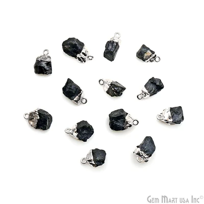 Rough Gemstone Pendant, Birthstone Raw Pendant, Silver Electroplated Connector Charms, 15x10mm (Approx), 1 pc