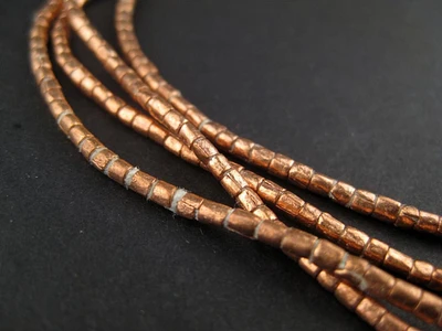 TheBeadChest Copper Tube Ethiopian Beads 2x2mm African 27 Inch Strand Handmade