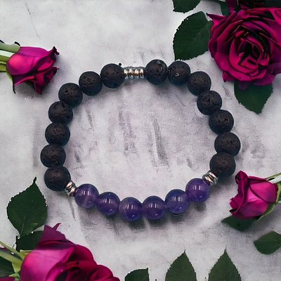 Lava Stone and Amethyst Essential Oil Diffuser Bracelet