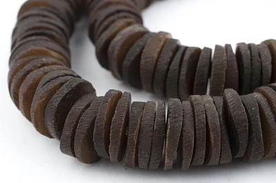 TheBeadChest Dark Brown Coconut Bone Heishi Beads 18mm Kenya African 26 Inch Strand Handmade