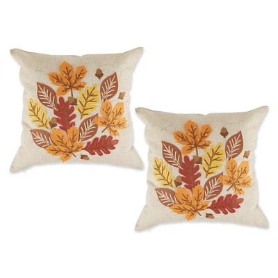 Contemporary Home Living Embroidered Leave Fall Harvest Outdoor Patio Throw Pillow Covers - 18" - Set of 2