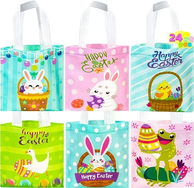 24 Pcs Easter Gift Bags, 8.7" x 8.7" Mini Size Creamed Tone Easter Gift