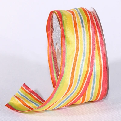 The Ribbon People Yellow and Hot Pink Striped French Wired Craft Ribbon 1.5" x 27 Yards