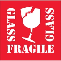 Tape Logic Labels, "Fragile - Glass", 4" x 4", Red/White, 500/Roll