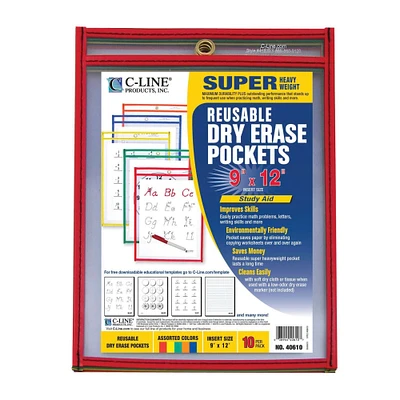 C-Line Dry Erase Reusable Pockets, Assorted Colors, 9 x 12 Inches, Pack of 25
